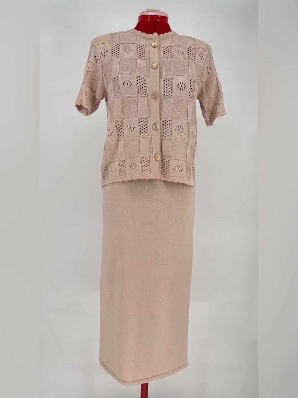 80s Vintage Ami Knits Muted Blush Pink Knit Skirt & Sweater Matching Coord Set